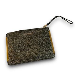 G by Guess gold shimmer clutch bag wristlet pouch zipper handbag flat slim purse